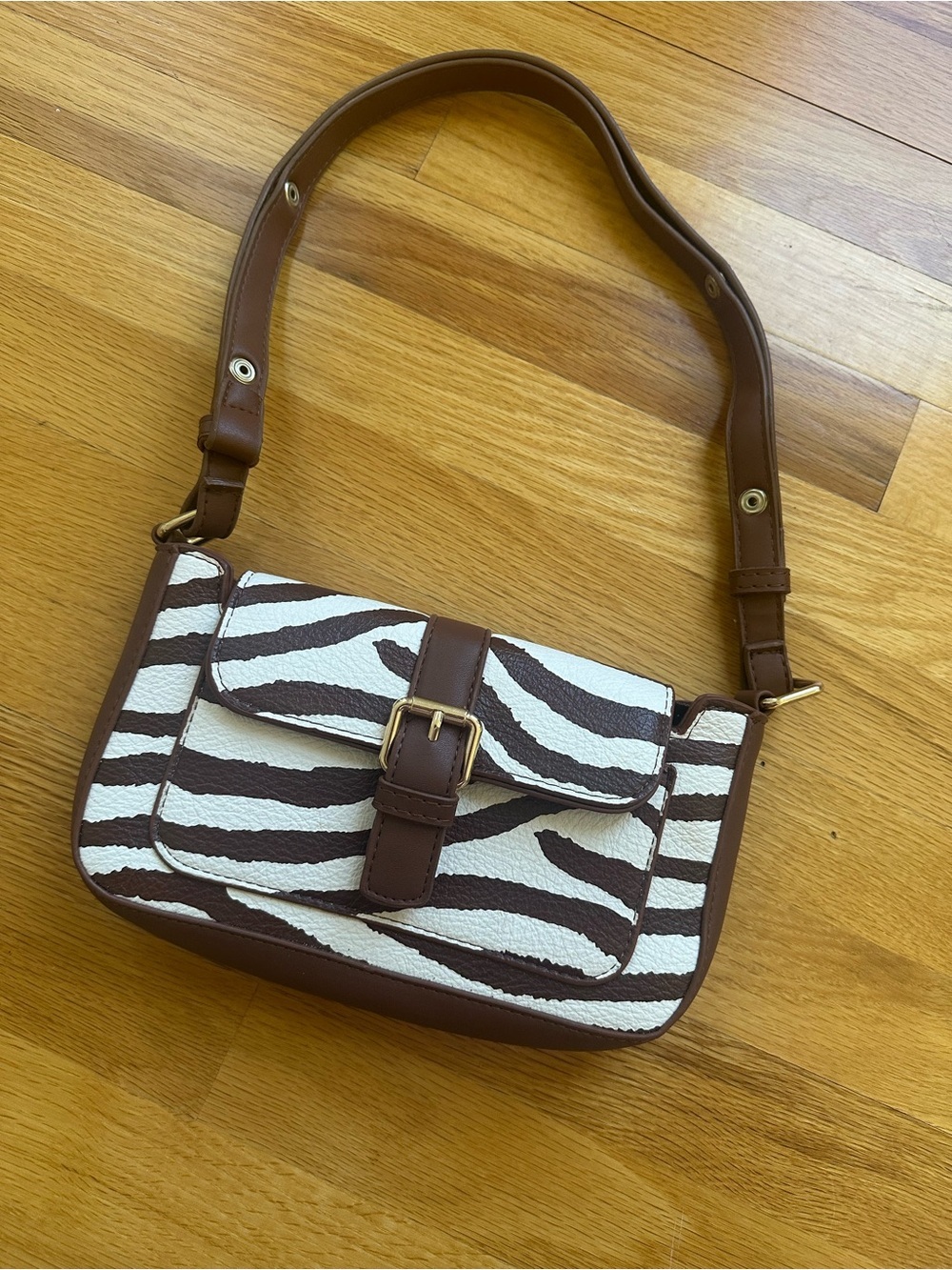 Princess Polly Brown and White Zebra-Print Shoulder Bag